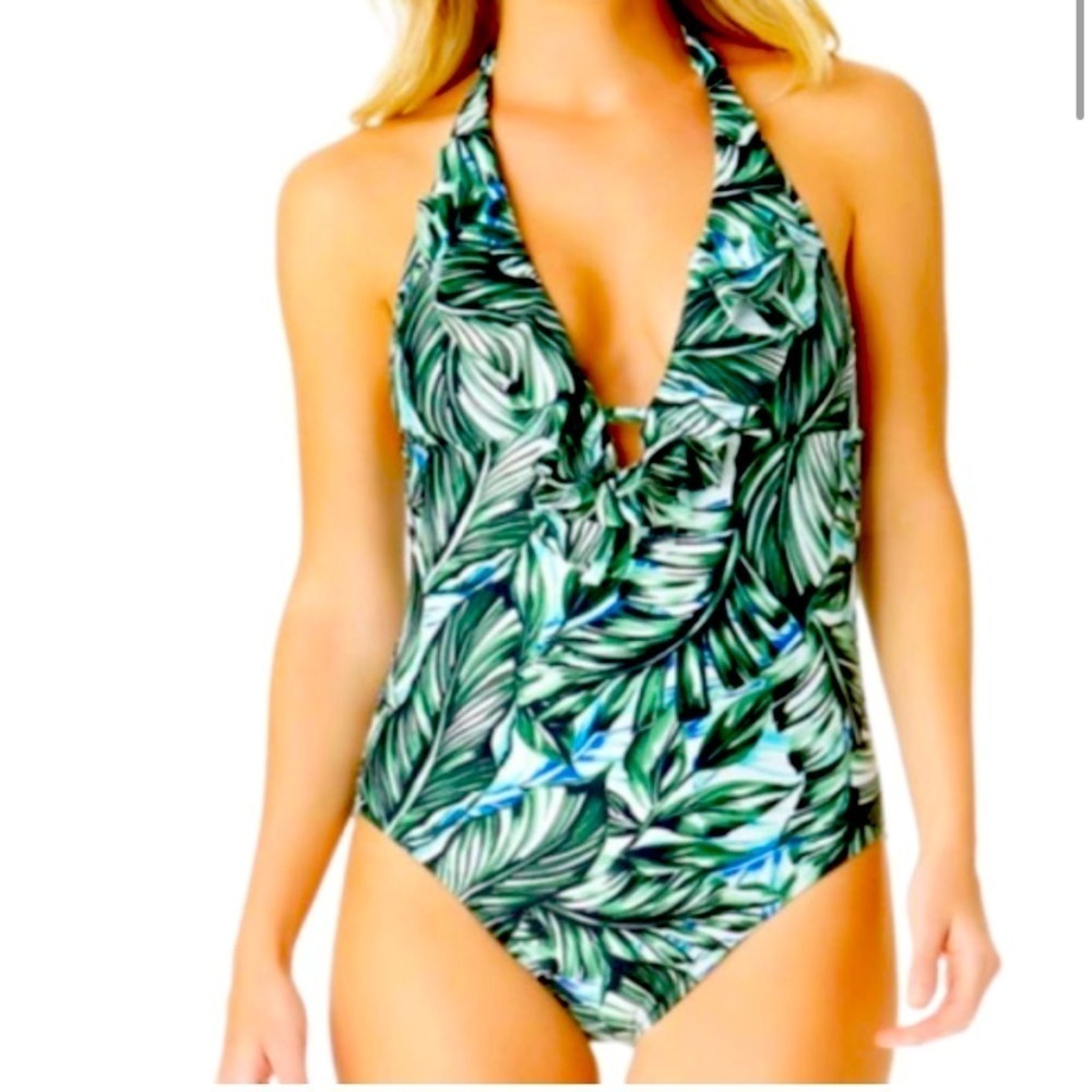 a.n.a Green Tropical Multi Palm Leaf Print One Piece Swimsuit, Women’s XL
